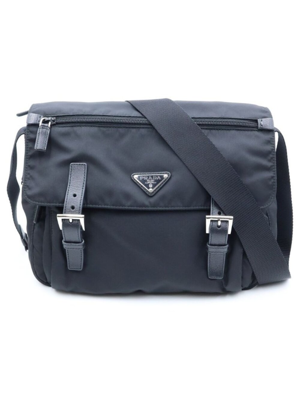 Prada Vela Sport Shoulder Bag Nylon Saffiano Leather Black